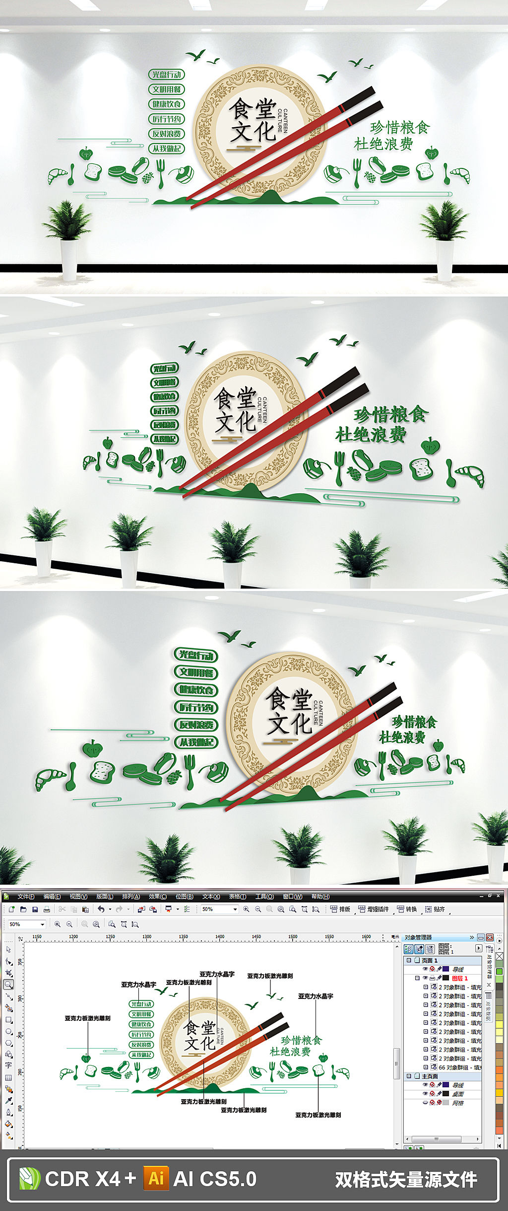 珍惜粮食拒绝舌尖上的浪费食堂文化墙