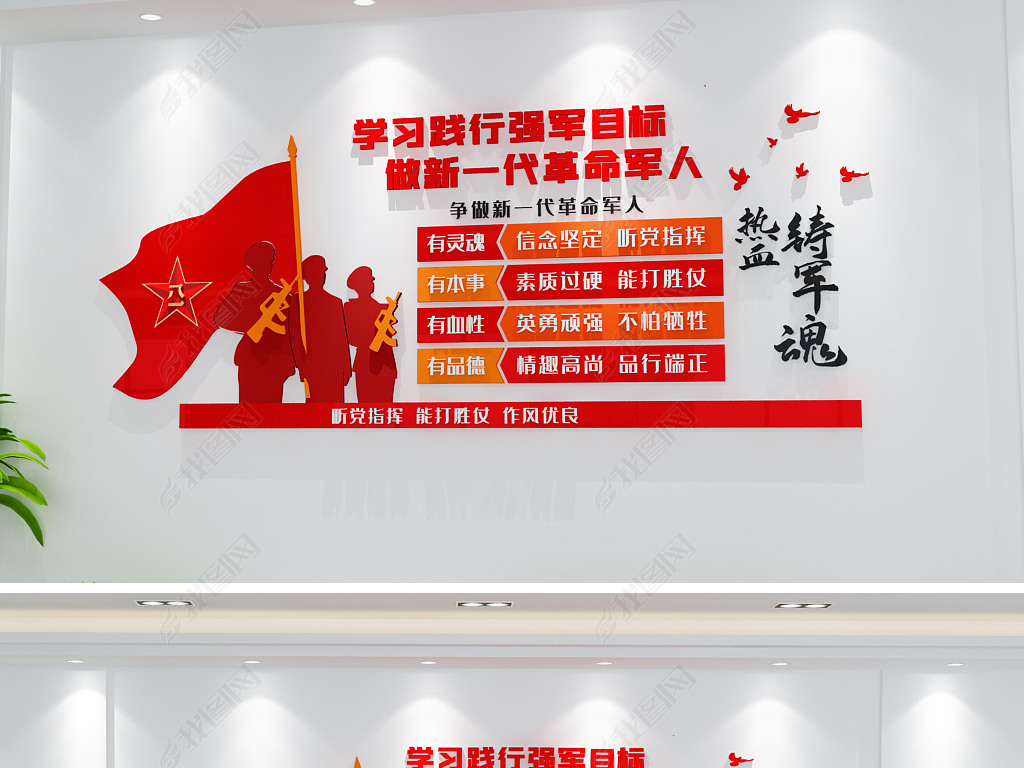 热血铸军魂四有军人部队标语部队文化墙