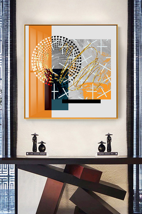 轻奢简约抽象几何现代爱马仕橙莫兰迪色晶瓷玄关装饰画晶瓷画挂画图片