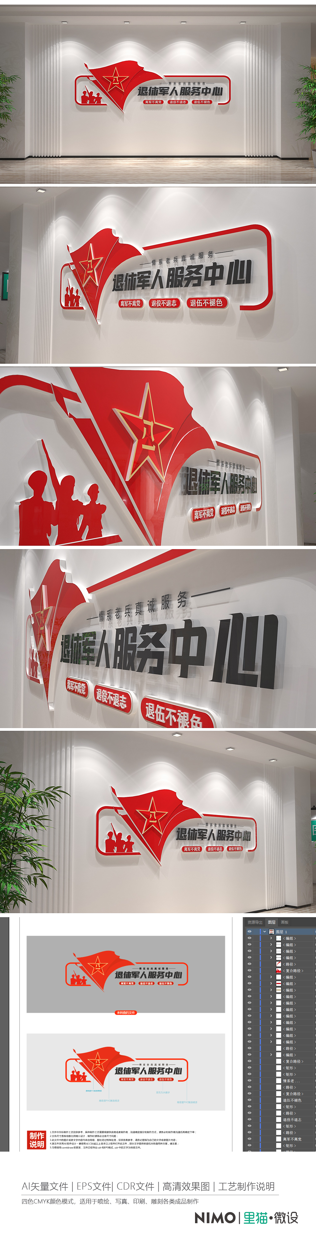 原创退役军人服务中心老兵之家党建文化墙