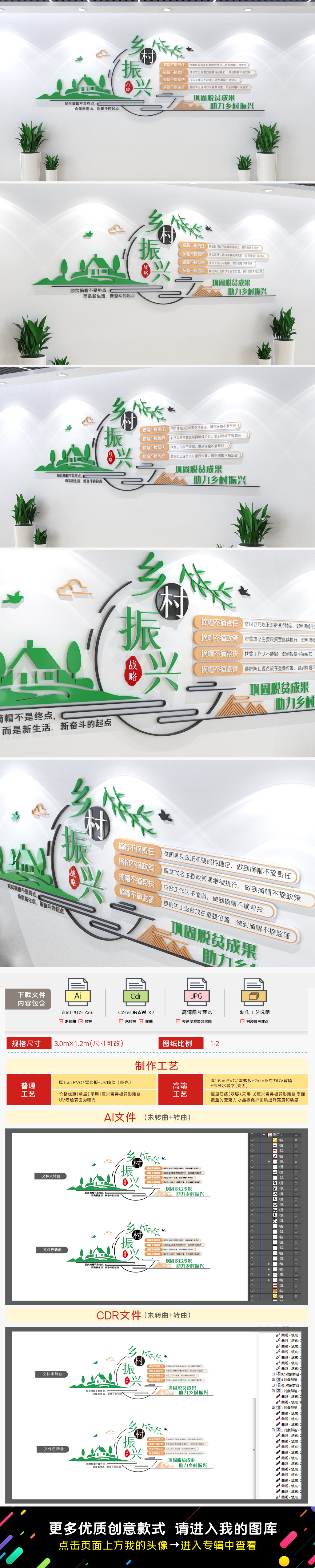 原创巩固脱贫成果助力乡村振兴文化墙四个不摘文化墙-版权可商用