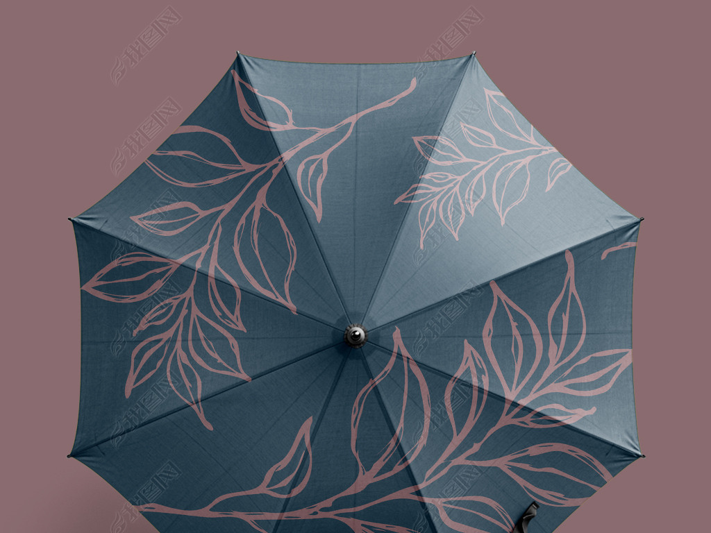 原创宝蓝色深色雨伞遮阳伞植物手绘设计抽象图案定制版权可商用
