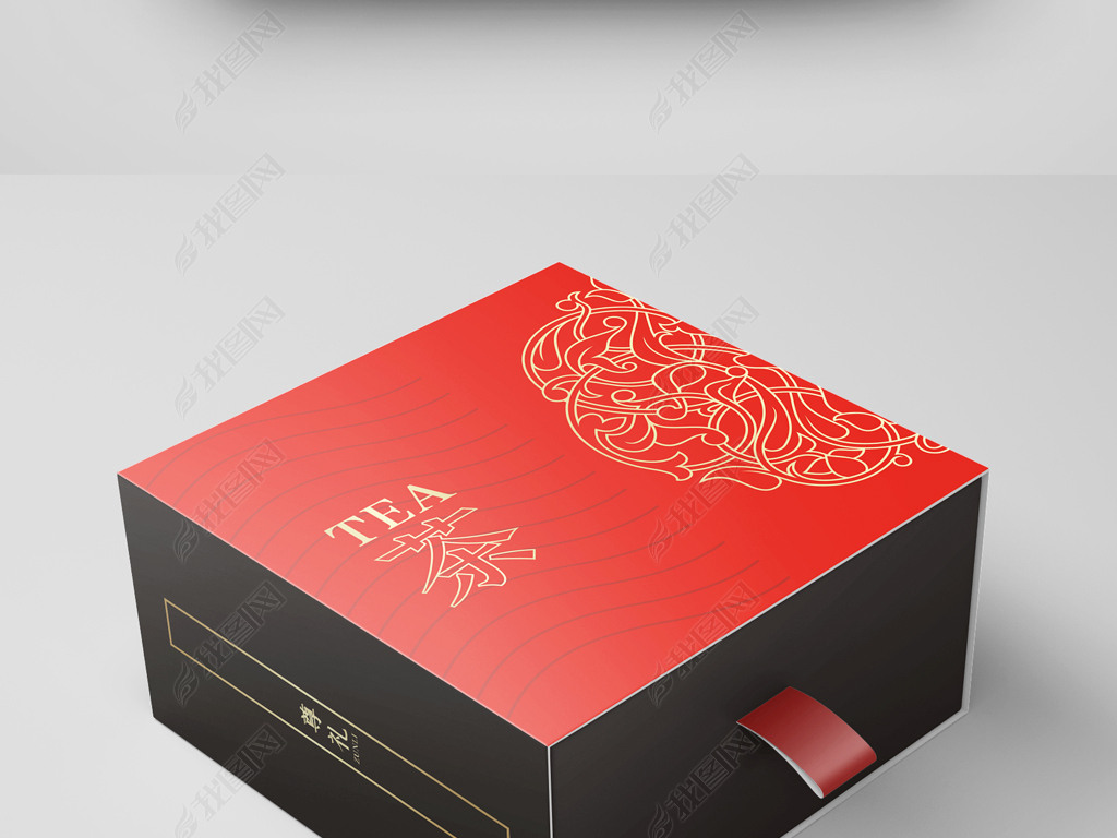 原创高档简约大气红黑金时尚创意中国风茶叶包装设计茶叶礼盒设计版权