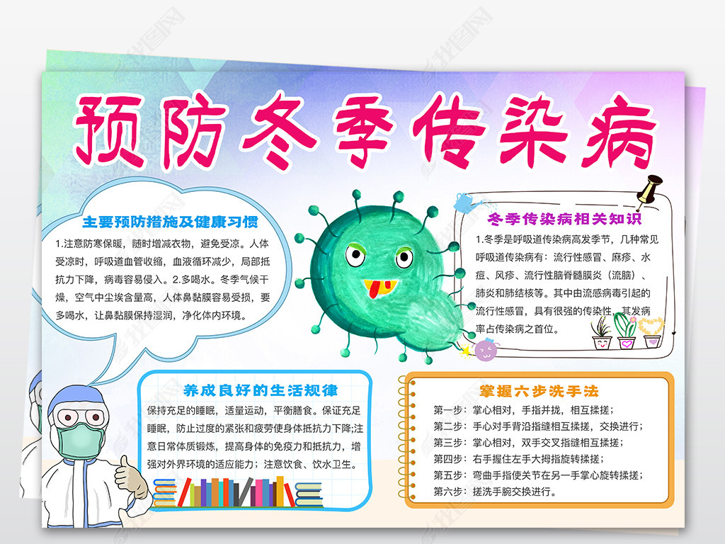 原创预防传染病手抄报冬季预防传染病小报版权可商用