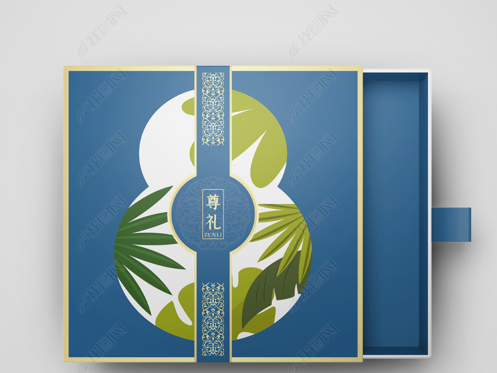 蓝色时尚简约大气高档创意精美礼盒包装设计中国风国潮包装设计