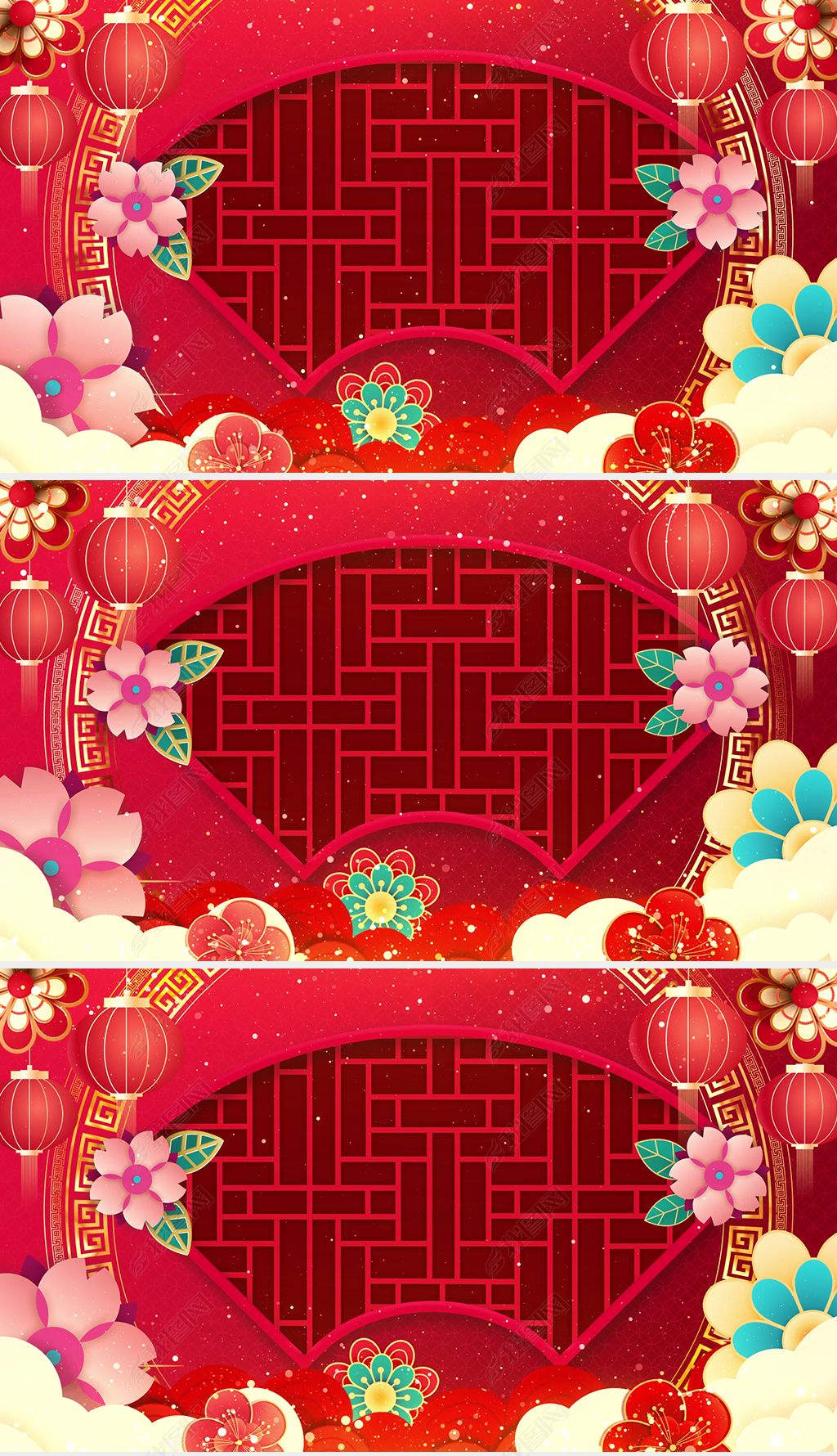 4k新年喜庆红灯笼祥云春节晚会舞台背景