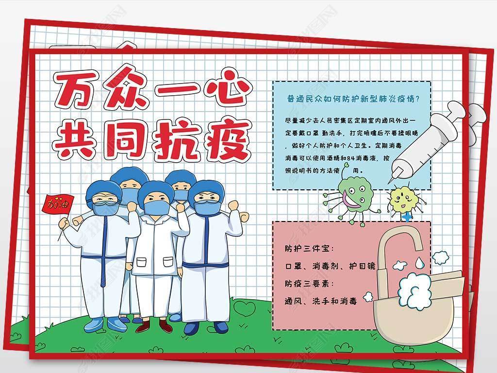 wt397万众一心共同抗疫电子手抄报模板防疫情电子小报a4