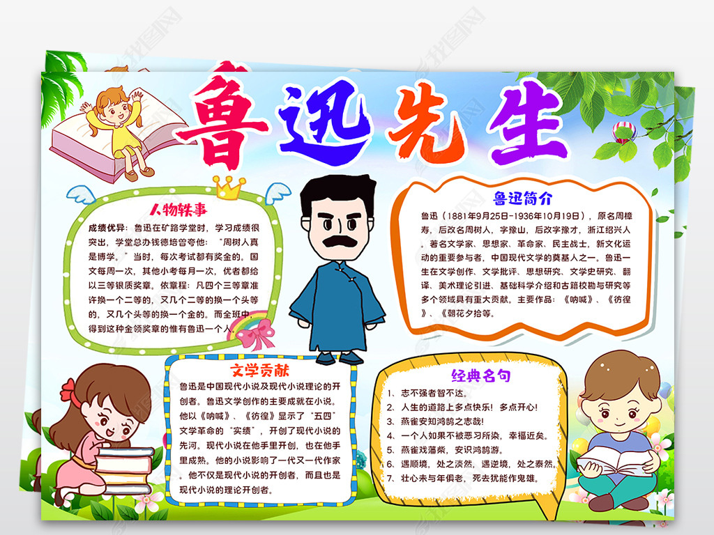 原创鲁迅小报走进鲁迅中国名人历史文学手抄报版权可商用