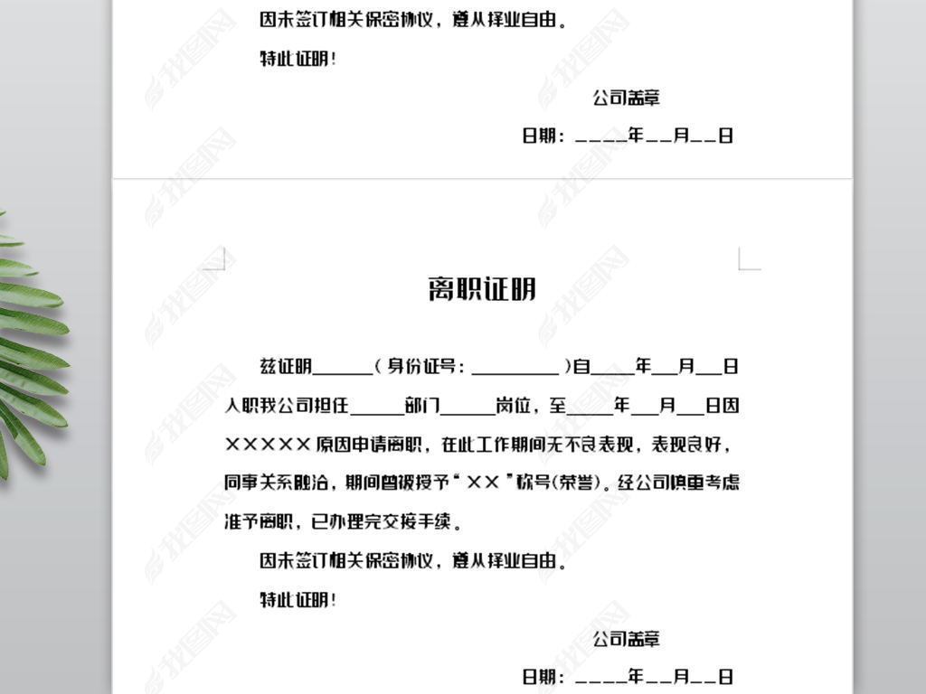 原创离职证明标准版模版版权可商用