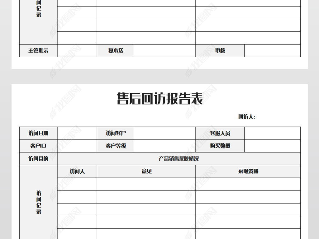原创售后回访报告表模版版权可商用