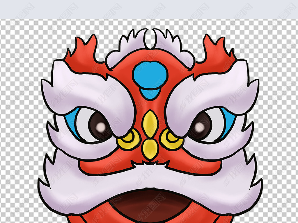 原创国潮风新年元素醒狮春节喜庆手绘插画免抠元素版权可商用