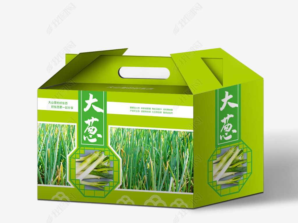 原创绿色蔬菜大葱纸箱包装设计版权可商用