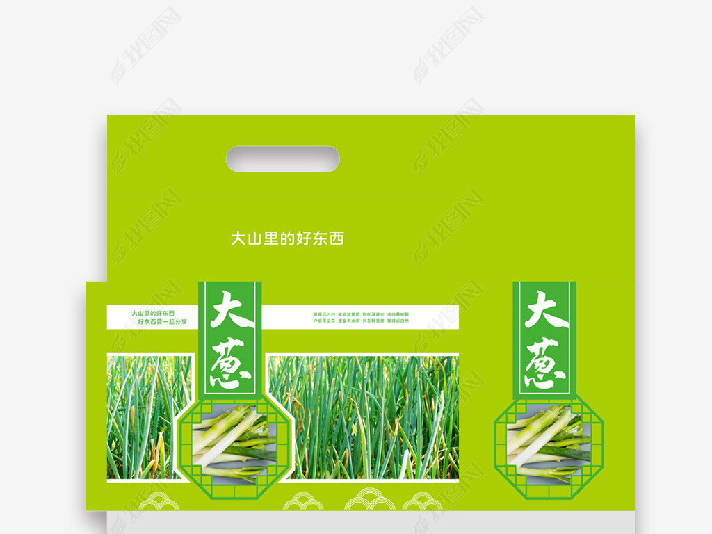 原创绿色蔬菜大葱纸箱包装设计版权可商用