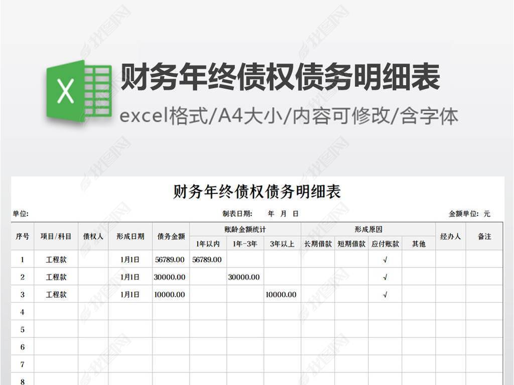 财务年终债权债务明细表