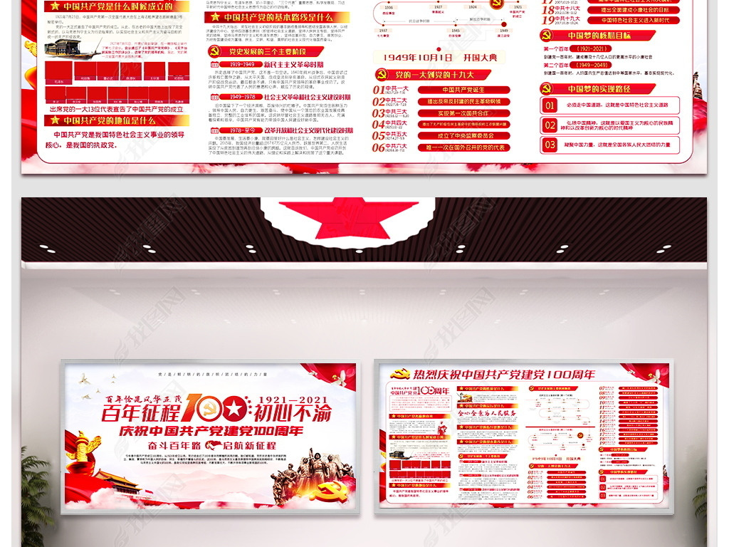 原创2021建党百年党建七一党史党政党务展板