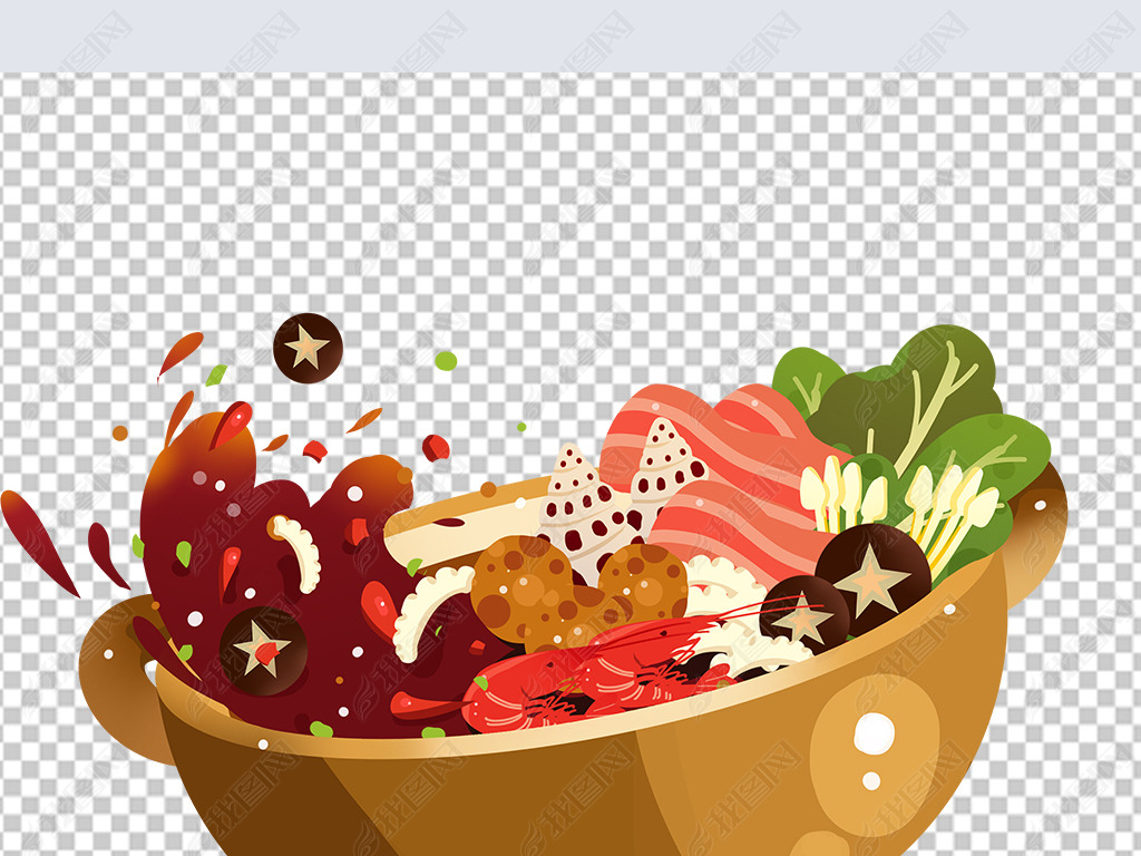 原创手绘卡通火锅美食png免扣素材-版权可商用