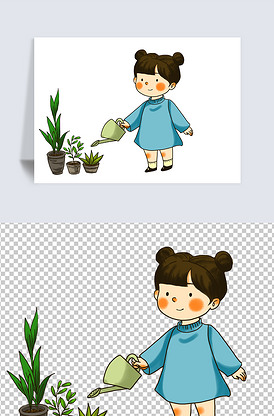 手给浇花的小姑娘