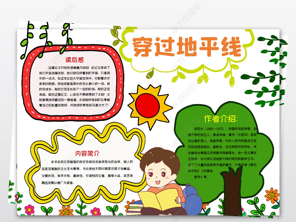 原创word简单好看四年级穿过地平线小报模板课外读书名著手抄报版权可