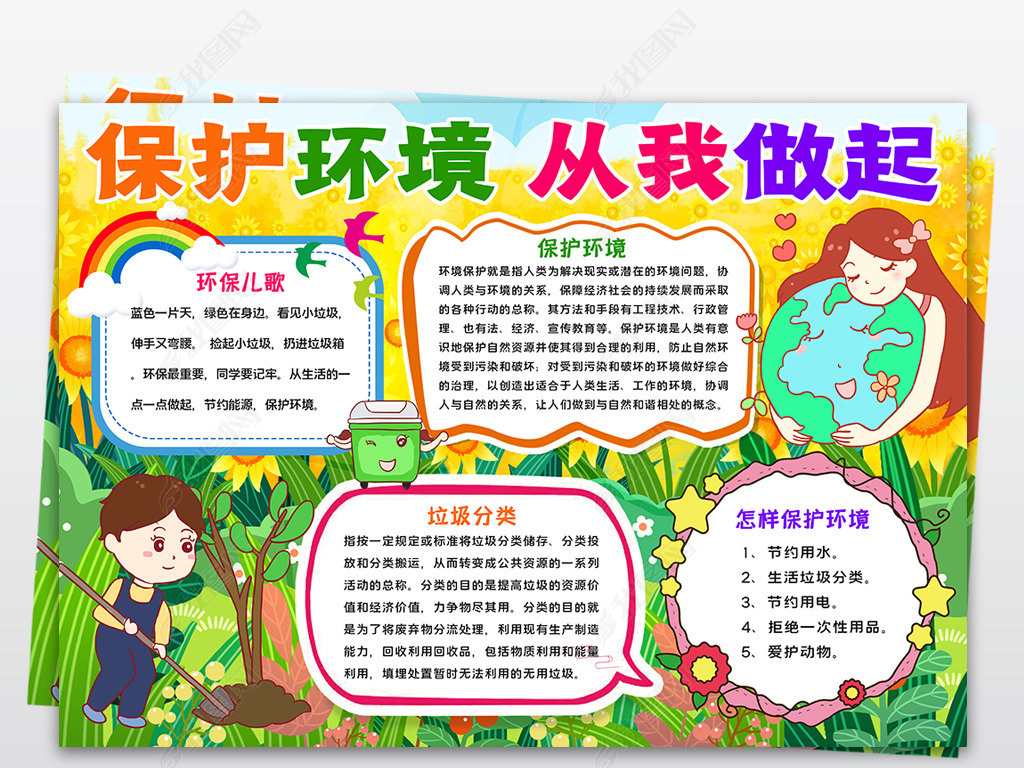 原创保护环境手抄报爱护环境宣传手抄报设计线稿涂色模板版权可商用