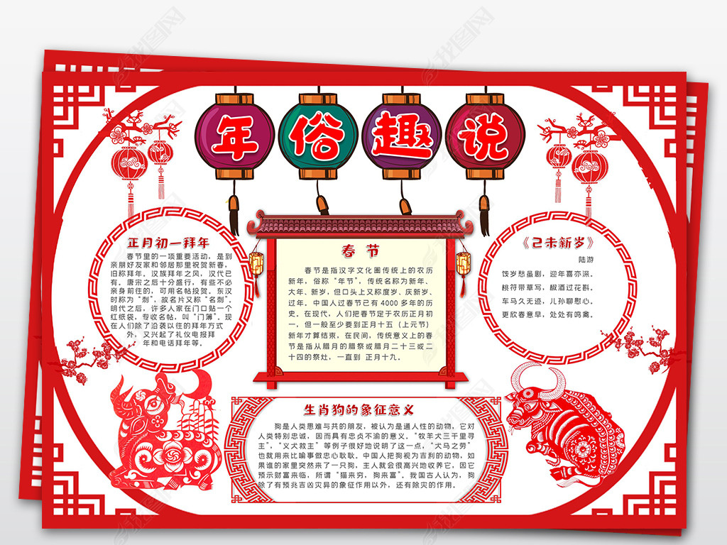 原创2021春节小报新年牛年习俗手抄报我们的节日春节电子小报版权可