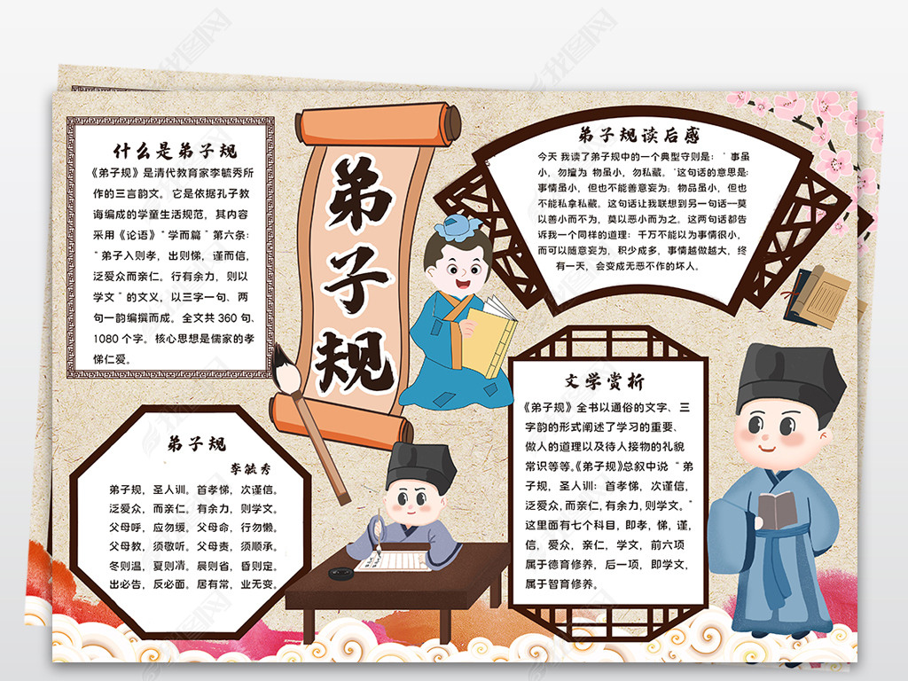 原创弟子规小报启蒙国学教育手抄报电子小报模板素材-版权可商用