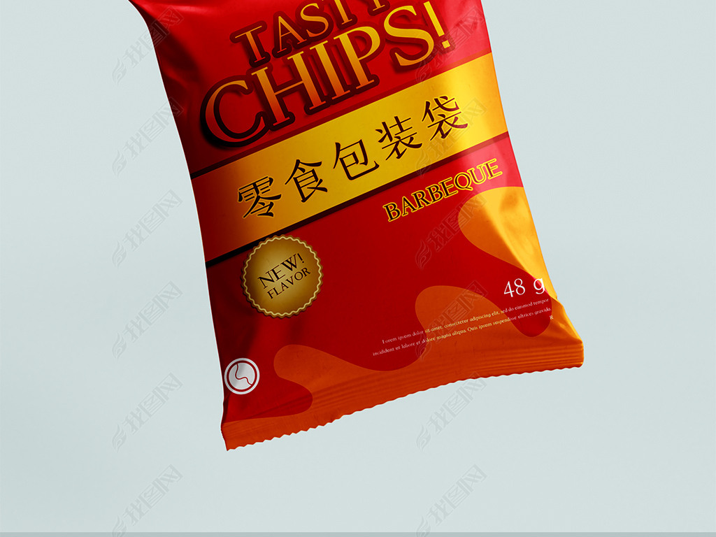 原创带挂孔薯片零食包装袋设计样机版权可商用