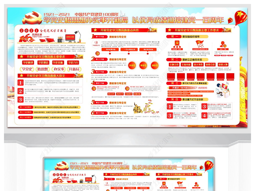 原创建党百年党建展板学党史悟思想办实事开新局