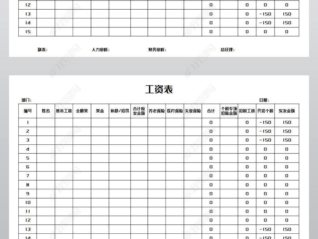 工资表模版