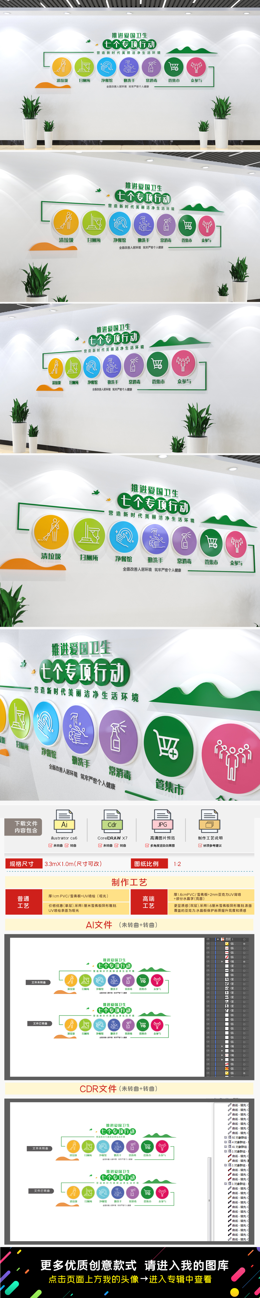爱国卫生七个专项行动文化墙卫生环保宣传文化墙