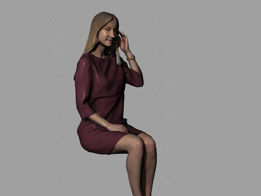 原创女性人物人体坐姿犀牛模型3d模型版权可商用