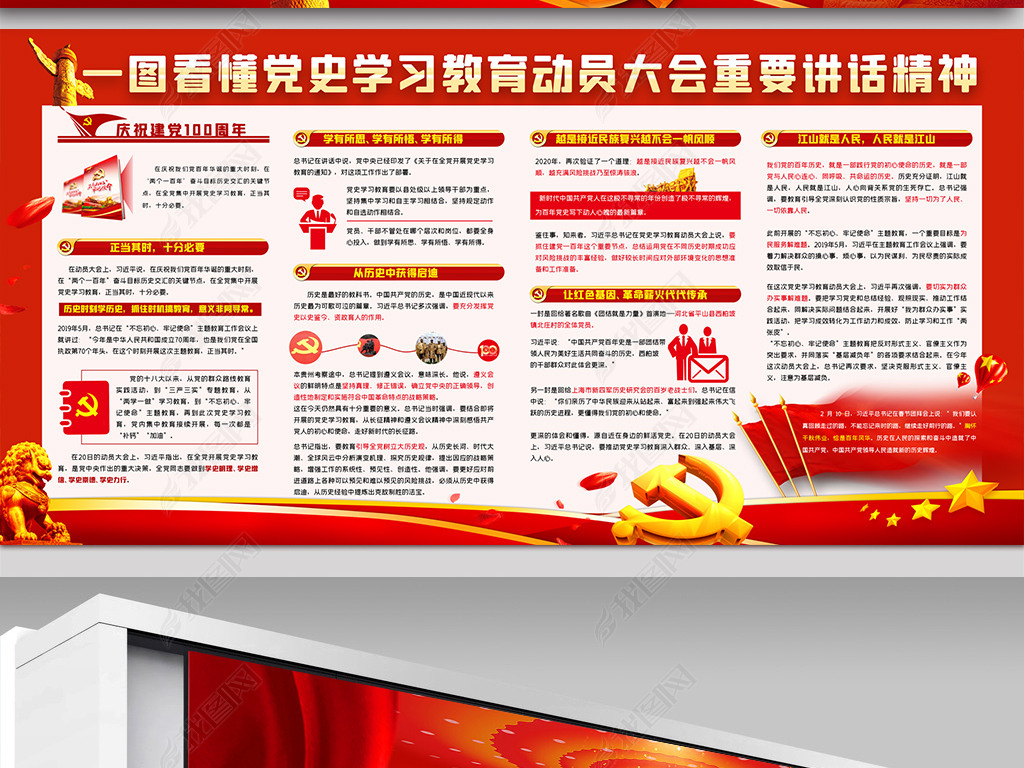 原创建党100周年全党开展学党史学习教育展板背景