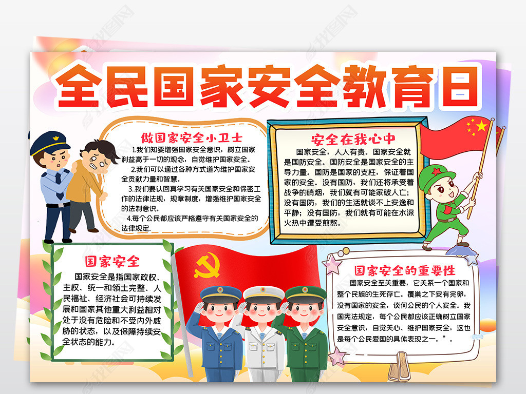 原创全民国家安全教育日手抄报知识科普电子小报模版-版权可商用