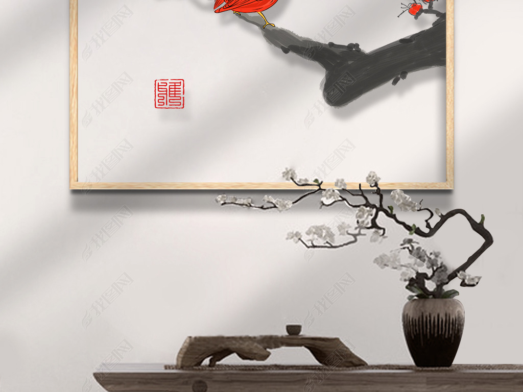 >新中式极简抽象禅意水墨山水花鸟画透明装饰画 作品详情尺寸 :长100