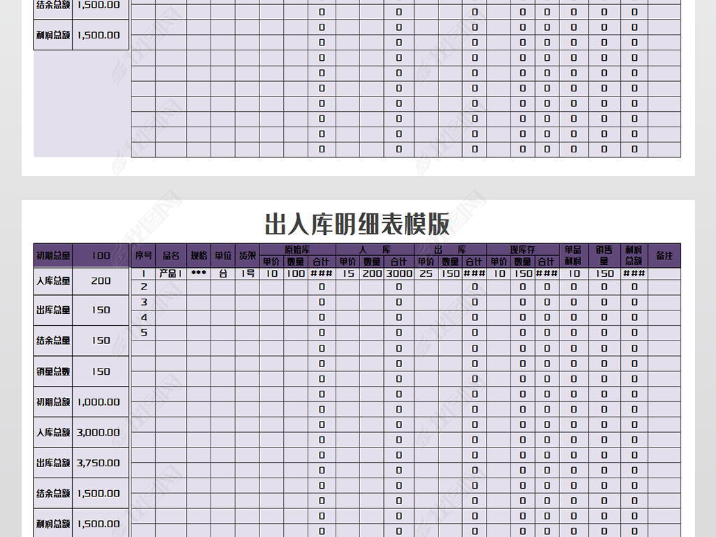 原创出入库明细表模版版权可商用