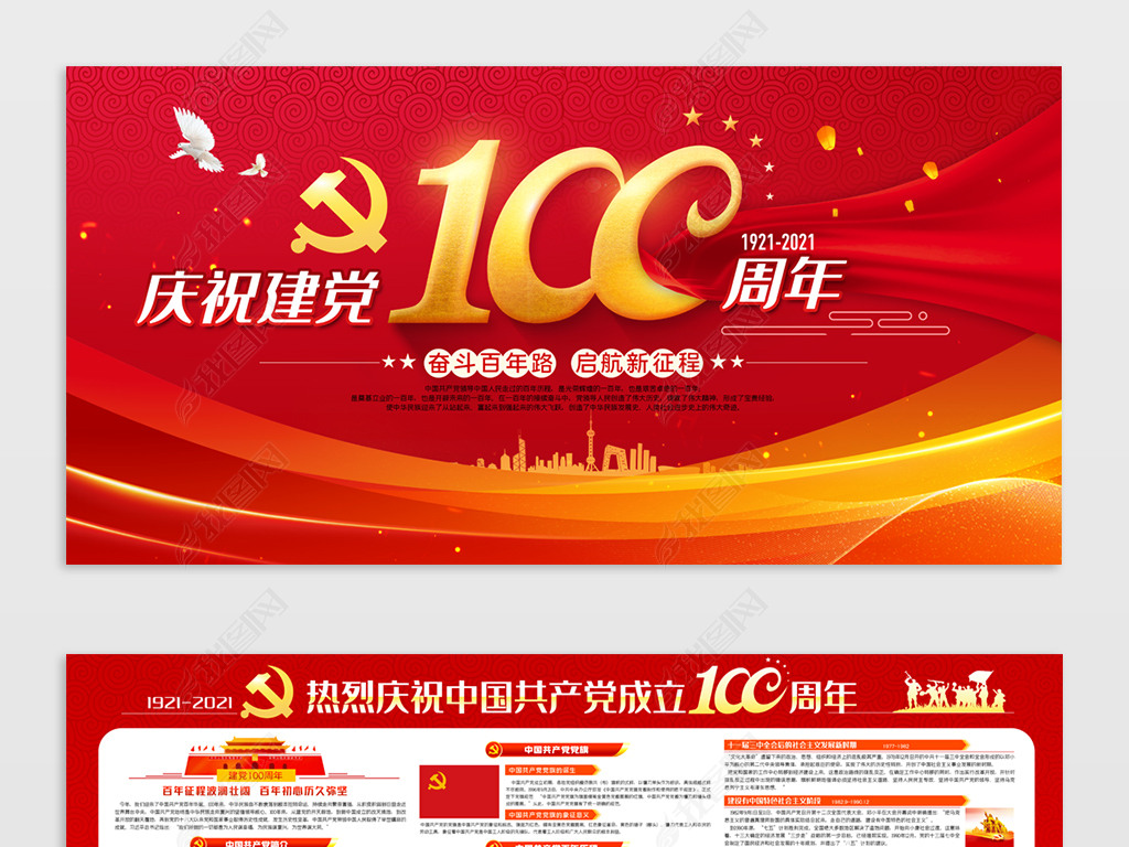 党建设100周年,党建党100周年画 原创中国共产党成立100周年宣传展板百年历程展板