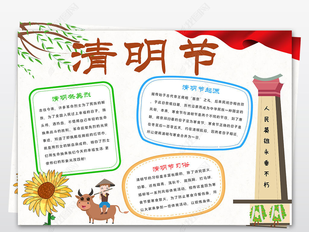 原创清明祭英烈小报清明节缅怀先烈手抄报版权可商用
