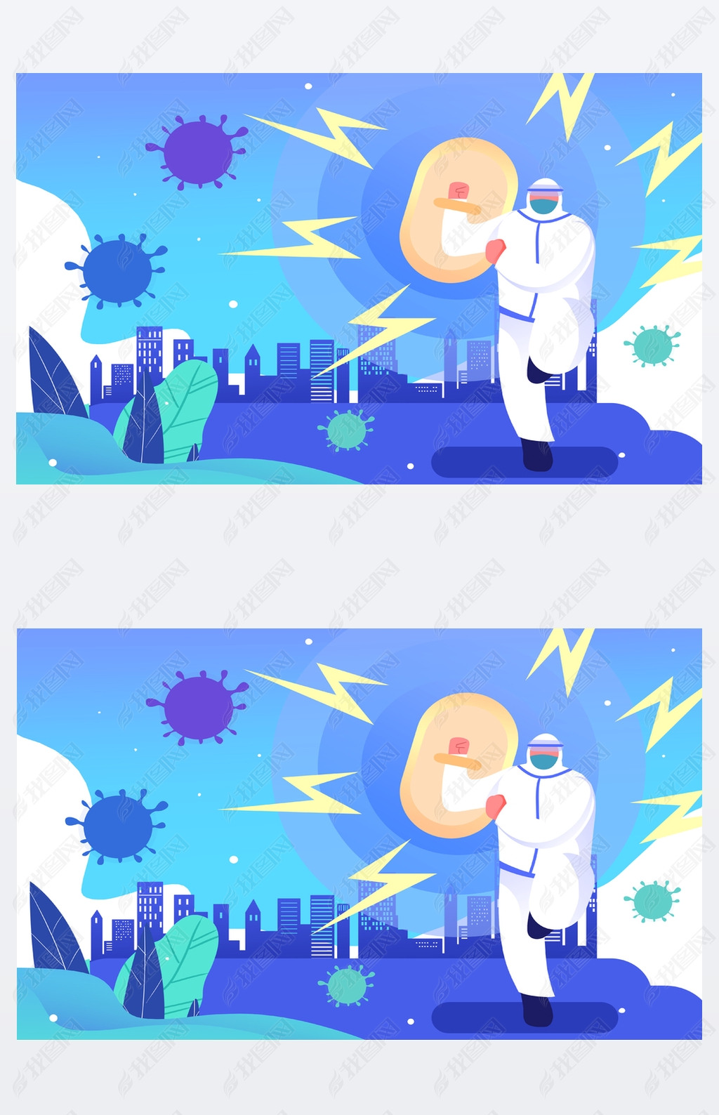 原创医生抗击新冠病毒插画版权可商用