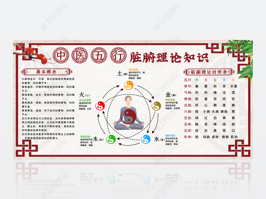 原创中国风中医五行脏腑理论知识宣传栏展板设计版权可商用