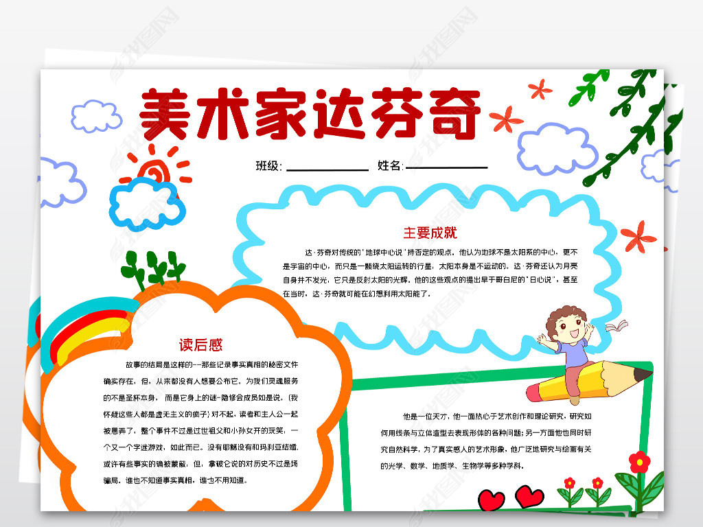 原创简单美术家手抄报报贝多芬名人电子小报模板设计版权可商用