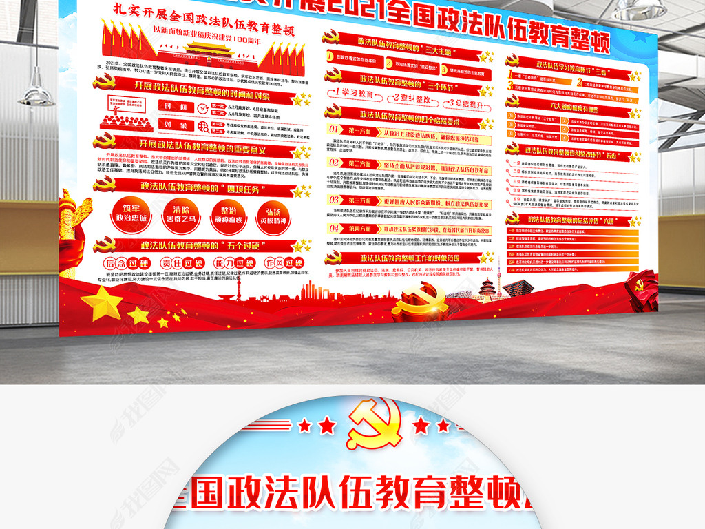 一图读懂2021年全国政法队伍教育整顿展板