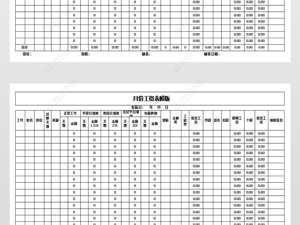 原创月份工资表模版版权可商用