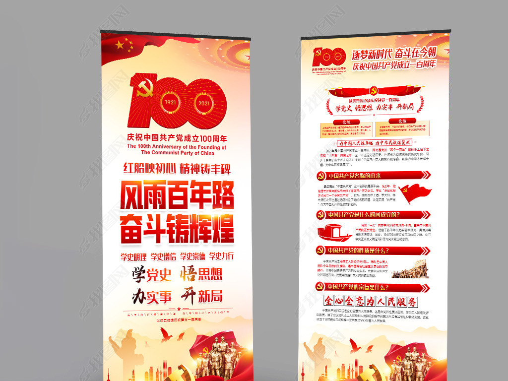 原创大气党建社区庆祝建党100周年宣传展板易拉宝-版权可商用