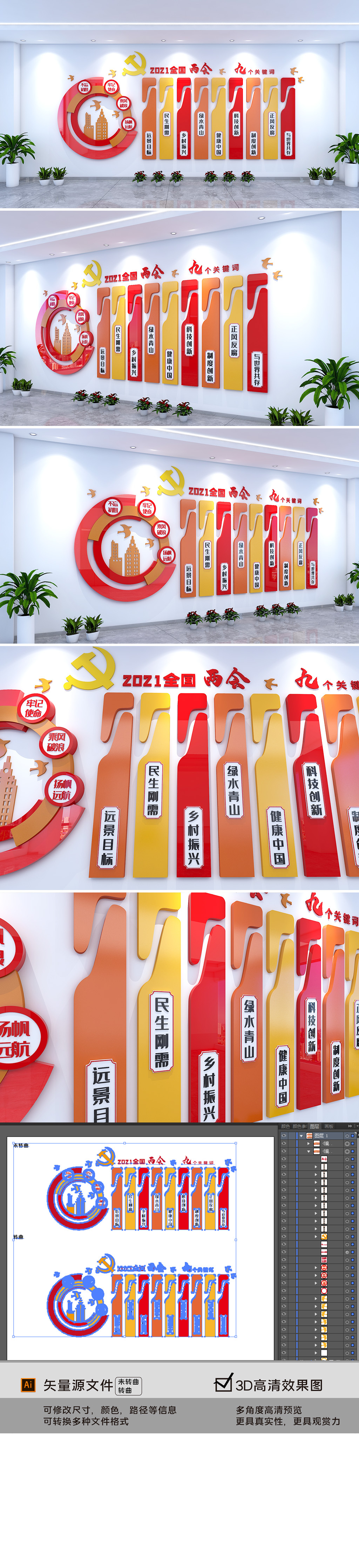 2021全国两会精神文化墙两会的九大关键词