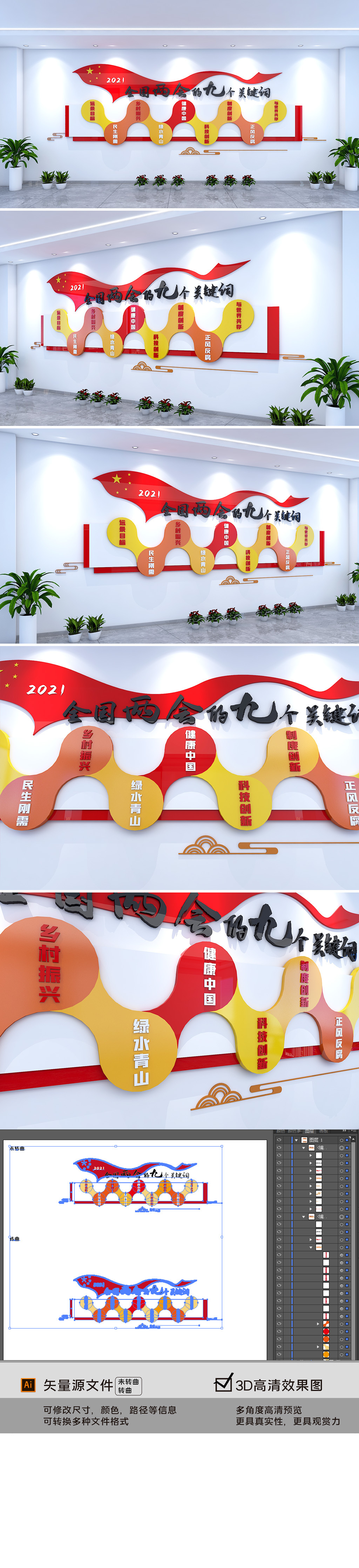 2021全国两会精神文化墙两会的九大关键词