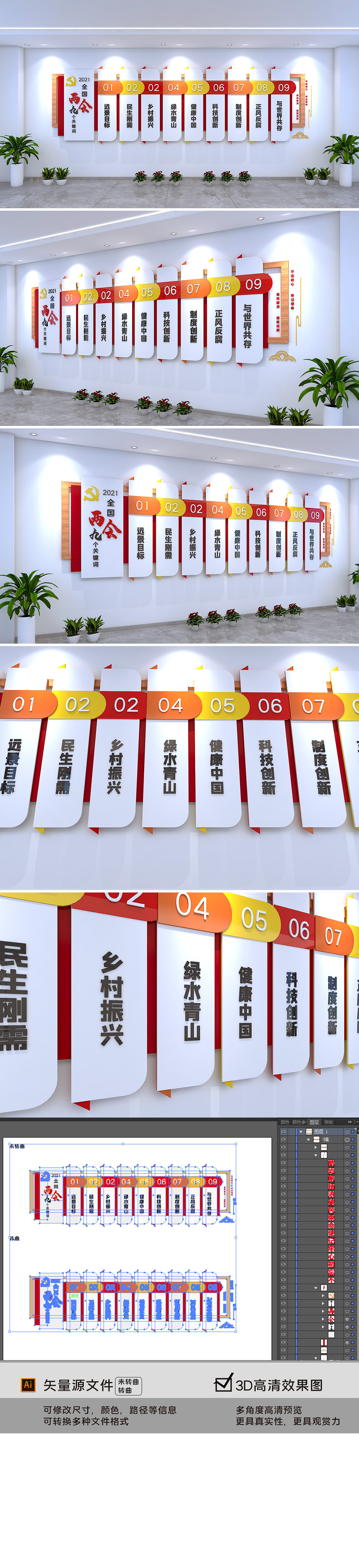 2021全国两会精神文化墙两会的九大关键词