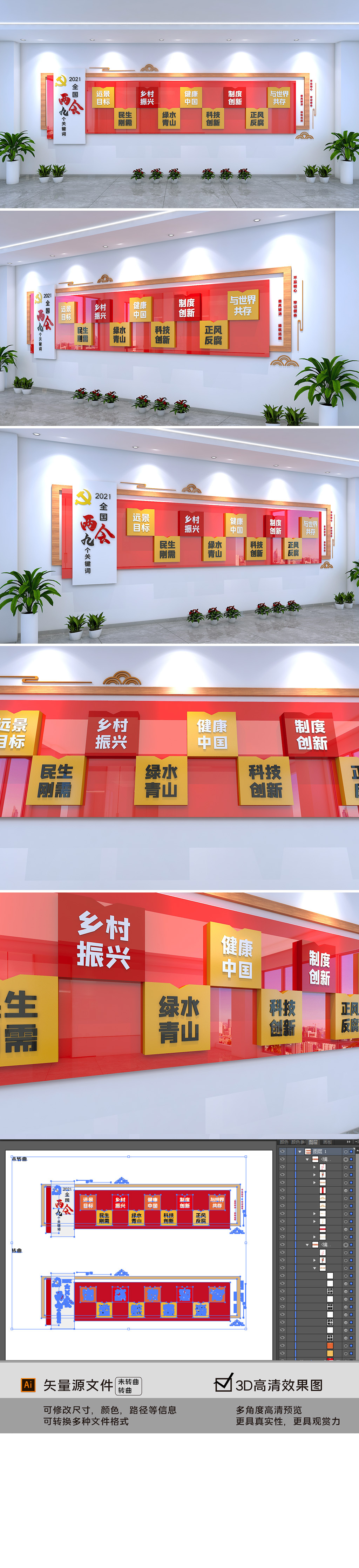 2021全国两会精神文化墙两会的九大关键词