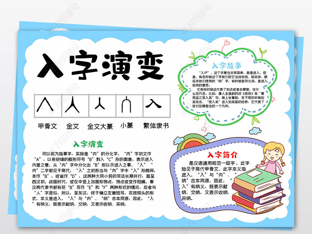原创汉字的演变甲骨文手抄报汉字的演变电子小报版权可商用