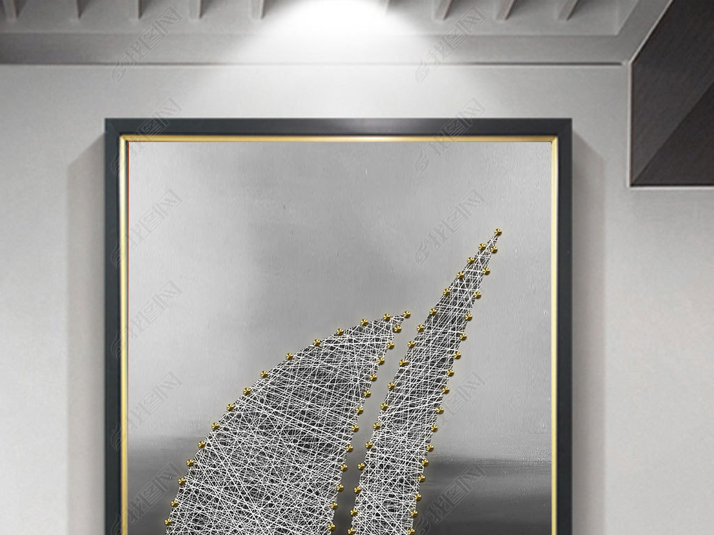 现代简约3d立体球轻奢抽象钉子绕线画装饰画