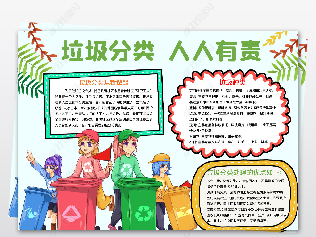 原创垃圾分类小报手抄报我先行环保手抄报小报版权可商用