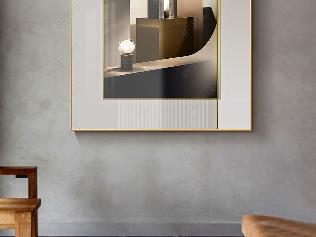 北欧现代简约抽象轻奢建筑风景玄关装饰画镜面画